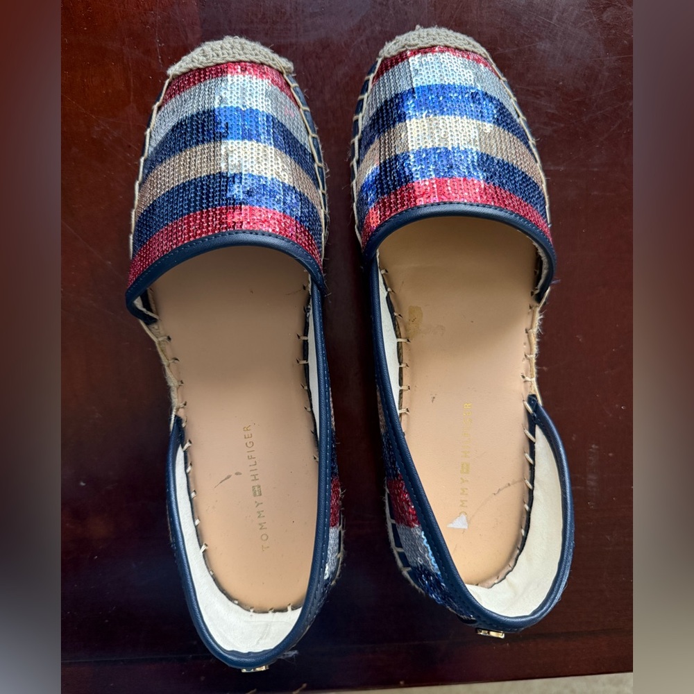 Tommy Hilfiger Red, Navy & Cream Striped Espadrille Flats